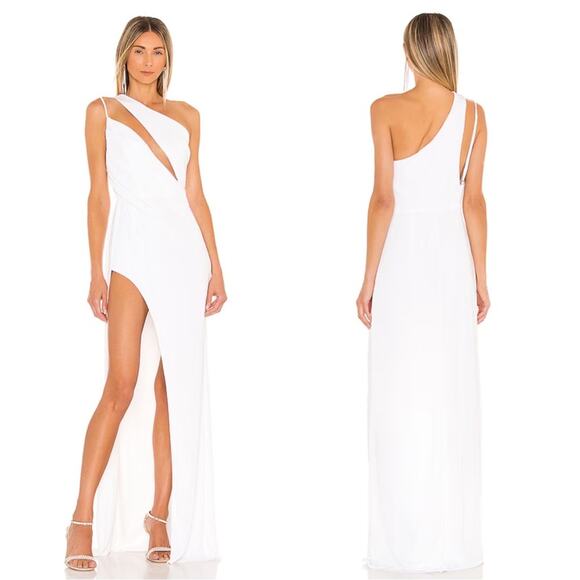 Katie May A Cut Above One Shoulder Ruched Cutout White Maxi Dress Size S - Picture 1 of 8